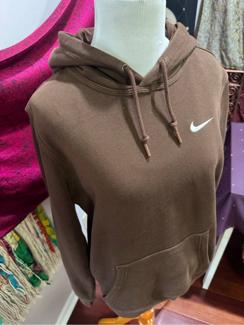 Nike Brown Crewneck Hoodie with White Swoosh